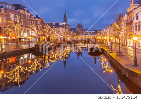 Christmas Lights on Canal in Leiden, Netherlands Christmas Lights on Canal in Leiden, Netherlands 131475114