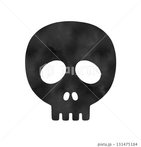 水彩風のテクスチャを加えた、頭蓋骨（スカル）の黒いシルエットイラスト 131475184