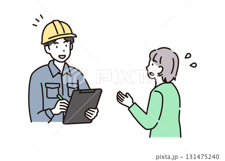 作業員の男性と説明する女性 131475240