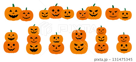 ジャックオーランタン　かぼちゃ　ハロウィン　重なり　組み合わせ　セット　ベクター 131475345