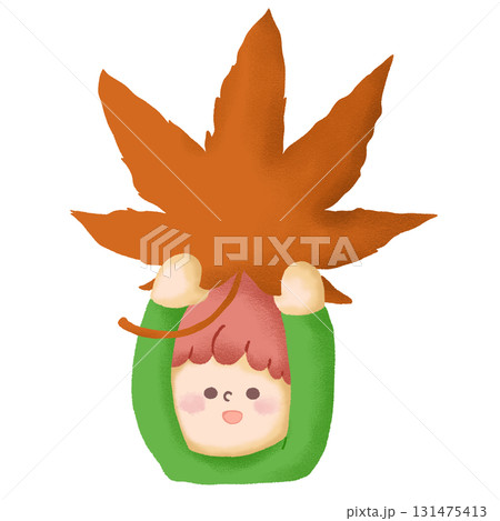 大きなもみじの落ち葉を持った子どものイラスト 大きなもみじの落ち葉を持った子どものイラスト 131475413
