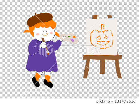 Illustration material of a girl drawing on a canvas 131475616