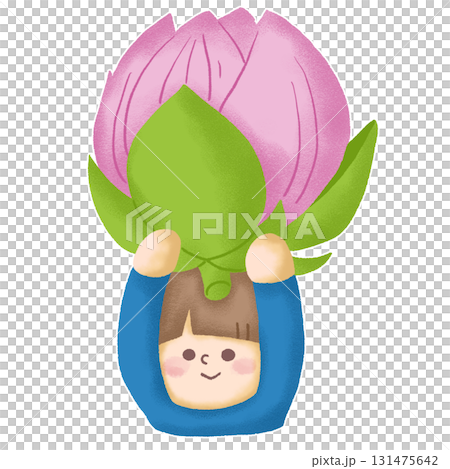 一個孩子拿著一個大花蕾的插圖 一個孩子拿著一個大花蕾的插圖 131475642