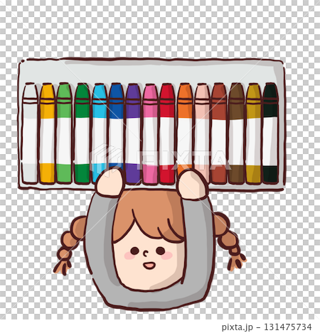一個孩子舉著一大套蠟筆的插圖 131475734