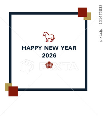年賀状2026 ウマと梅のイラスト シンプルな年賀状テンプレート 和風,かわいい,午年,松竹梅, 年賀状2026 ウマと梅のイラスト シンプルな年賀状テンプレート 和風,かわいい,午年,松竹梅, 131475832