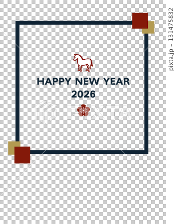 年賀状2026 ウマと梅のイラスト シンプルな年賀状テンプレート 和風,かわいい,午年,松竹梅, 年賀状2026 ウマと梅のイラスト シンプルな年賀状テンプレート 和風,かわいい,午年,松竹梅, 131475832