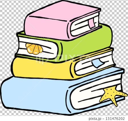 Summer Reading Stack of Pastel Books with Beach Emblems Illustration Hand Drawn Summer Reading Stack of Pastel Books with Beach Emblems Illustration Hand Drawn 131476202