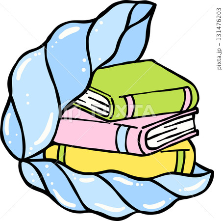 Summer Reading Stacked Books in Blue Seashell Illustration Hand Drawn Summer Reading Stacked Books in Blue Seashell Illustration Hand Drawn 131476203