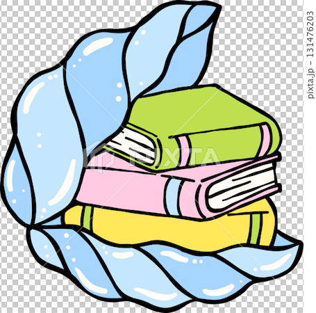 Summer Reading Stacked Books in Blue Seashell Illustration Hand Drawn Summer Reading Stacked Books in Blue Seashell Illustration Hand Drawn 131476203