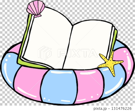 Summer Reading Open Book with Float Illustration Hand Drawn Summer Reading Open Book with Float Illustration Hand Drawn 131476226