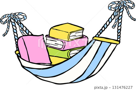 Summer Reading Books in a Hammock Illustration Hand Drawn 131476227
