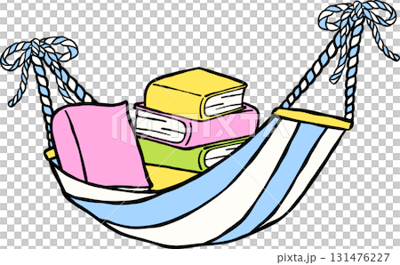 Summer Reading Books in a Hammock Illustration Hand Drawn 131476227