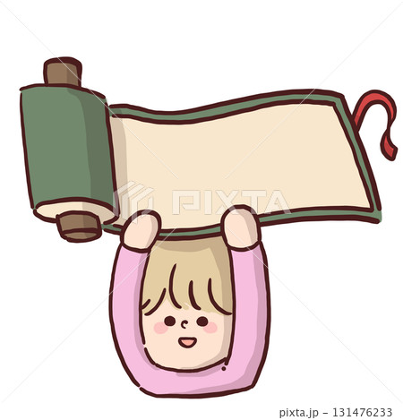 大きな巻物を掲げている子どものイラスト 131476233