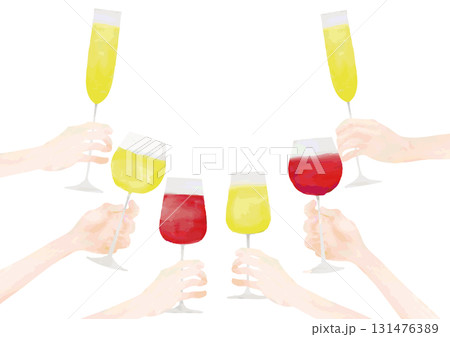 水彩風　大勢で乾杯する 131476389