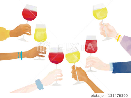 水彩風 大勢でワインで乾杯する 水彩風 大勢でワインで乾杯する 131476390