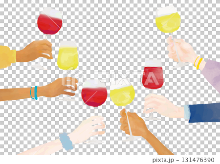 水彩風 大勢でワインで乾杯する 水彩風 大勢でワインで乾杯する 131476390
