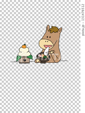 Illustration of a horse eating zoni Illustration of a horse eating zoni 131476512