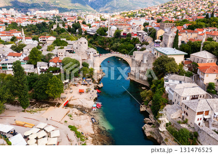 Single-arch bridge connects parts of city of Mostar Single-arch bridge connects parts of city of Mostar 131476525