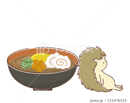 年越しそばとハリネズミのイラスト 131476535