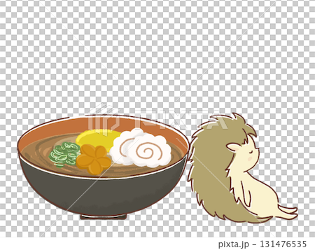 年越しそばとハリネズミのイラスト 131476535