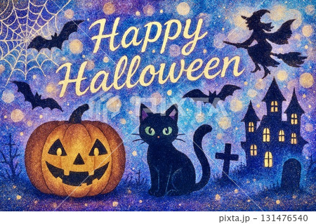 ポストカード　ハロウィン　砂絵調　 131476540