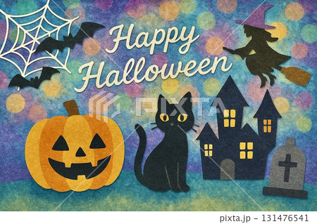 ポストカード　ハロウィン　貼り絵風 131476541