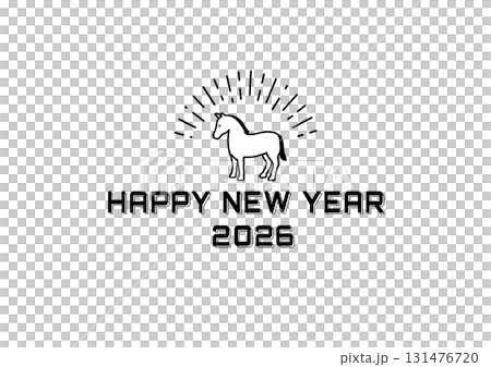 年賀状2026　　ウマのシンプルな年賀状テンプレート　イラスト　午年　素材　アイコン　 131476720
