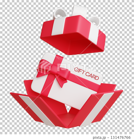 Gift card in Red box 3D graphic Gift card in Red box 3D graphic 131476766