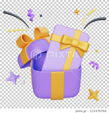Gift card in Purple box 3D graphic 131476768
