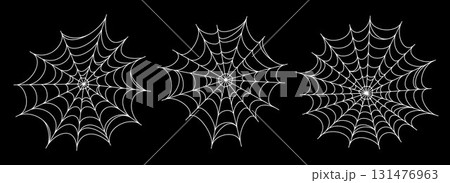 White spooky spider web collection. Creepy cobweb decor set. Halloween frame and borders elements for banner, poster, decoration. Linear scary tangled net bundle. Vector Haloween outline pack White spooky spider web collection. Creepy cobweb decor set. Halloween frame and borders elements for banner, poster, decoration. Linear scary tangled net bundle. Vector Haloween outline pack 131476963