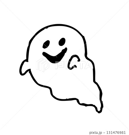 手描き風かわいいオバケの白黒イラスト ハロウィン用ゴーストキャラクター素材 131476981