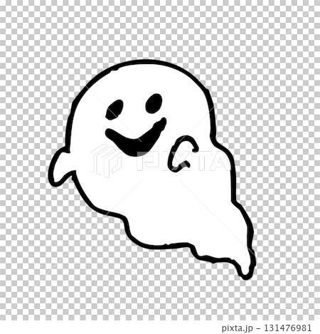 手描き風かわいいオバケの白黒イラスト ハロウィン用ゴーストキャラクター素材 131476981