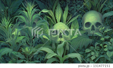 森に潜む骸骨と植物の融合 131477151