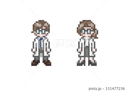 ドット絵の白衣を着た男女セット ドット絵の白衣を着た男女セット 131477236