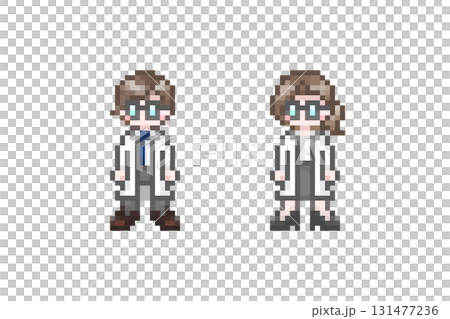 ドット絵の白衣を着た男女セット ドット絵の白衣を着た男女セット 131477236