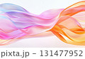 Colorful abstract waves in pastel orange, pink, purple and blue flowing across a bright white background in fluid motion 131477952