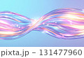 Colorful abstract infinity flow shape with glowing pastel light streaks on a soft blue background, 3D futuristic concept 131477960