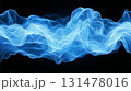 Abstract flowing blue wave with glowing mesh texture on black background, dynamic motion light energy digital art  131478016
