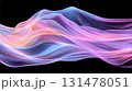 Futuristic neon waves with glowing pink and blue energy light trails on dark background, abstract holographic design 131478051