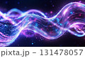 Vibrant electric energy waves in neon pink and blue flowing on a dark background, glowing lines and dynamic motion effects 131478057
