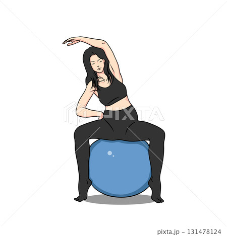 Pregnant girl sitting on fitball Pregnant girl sitting on fitball 131478124