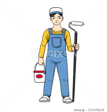 House painter with bucket paint cartoon 131478130