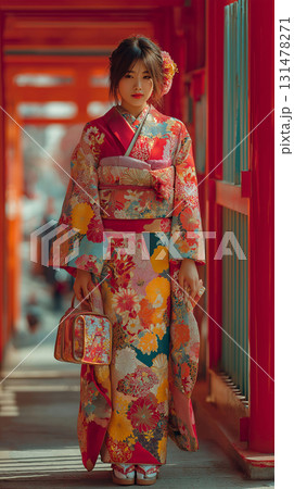 赤い振袖を纏う華やかな女性 131478271