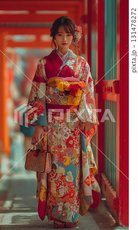赤い振袖を纏う華やかな女性 131478272