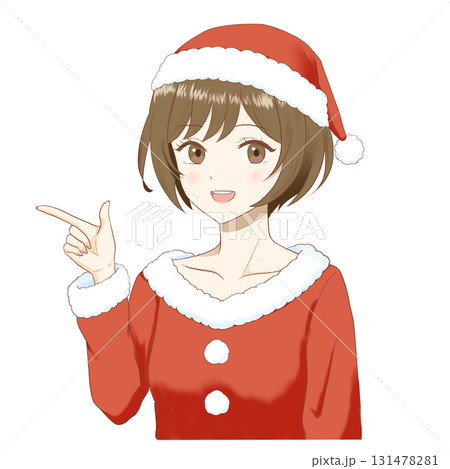 背景透明のサンタ衣装のアニメ風女の子が指差すイラスト 131478281