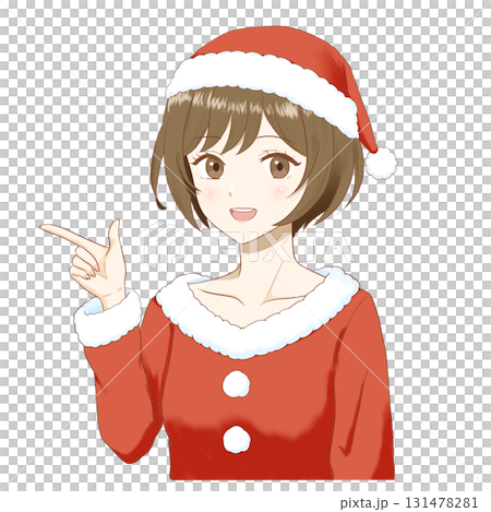 背景透明のサンタ衣装のアニメ風女の子が指差すイラスト 131478281