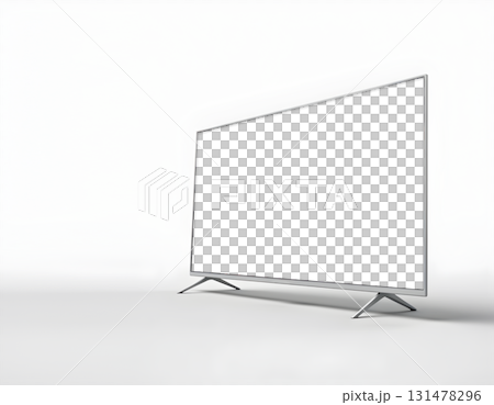 LED flat screen plasma TV screen with transparent cutout on white background, PNG file. Mockup template for artwork design. Copy text space 131478296