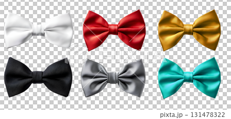 Bow ties bow ties of solid colours. Many assorted different range of colours isolated on transparent background cutout. PNG file. Mockup template for artwork graphic Bow ties bow ties of solid colours. Many assorted different range of colours isolated on transparent background cutout. PNG file. Mockup template for artwork graphic 131478322