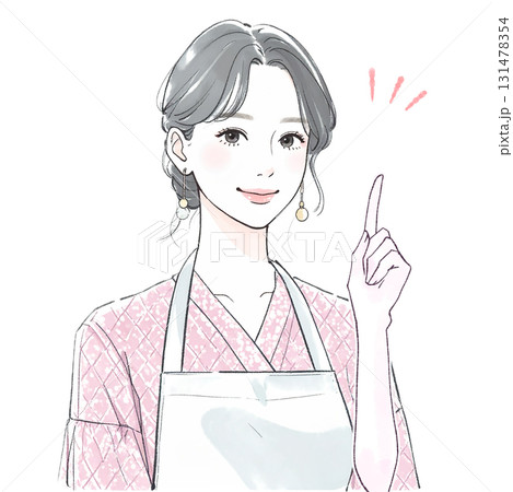水彩画・手描き風のエプロンを着た女性・女の子のイラスト素材 131478354