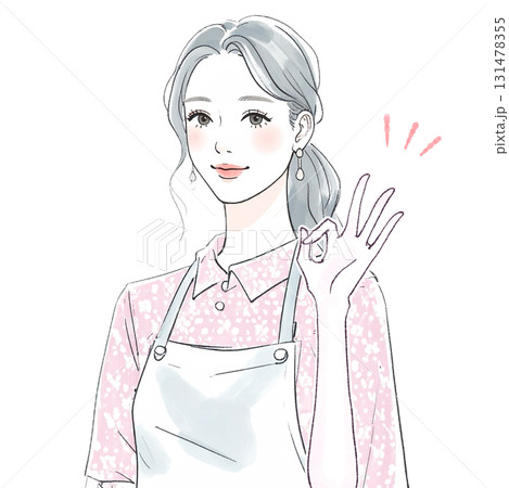 水彩画・手描き風のエプロンを着た女性・女の子のイラスト素材 水彩画・手描き風のエプロンを着た女性・女の子のイラスト素材 131478355